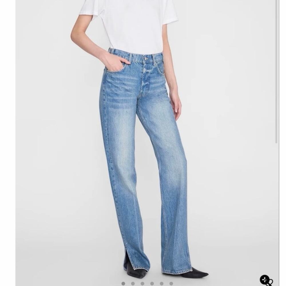 ANINE BING Medium wash Denim Fray Hem Roy Jean Raw Split Hem Jeans Sz 29